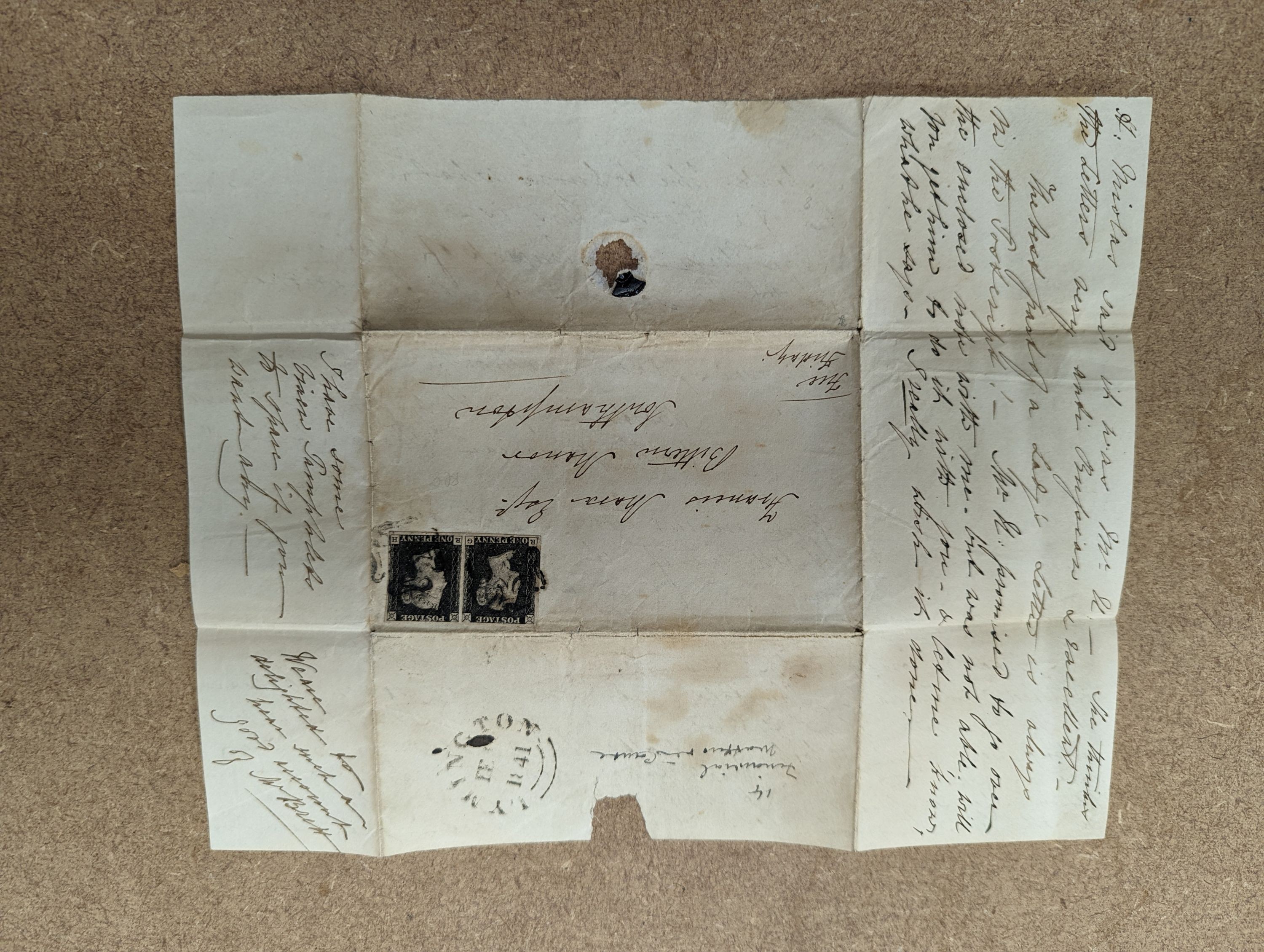 Great Britain group of seven covers with Dec. 1840 1d black plate 4, Feb. 1841 1d black, pair plate 8 to Southampton, Apr. 1841 1d black plate 7, 1856 2d blue. Two large covers with 1d reds and 1858 2d blue. 1858 pair 4d